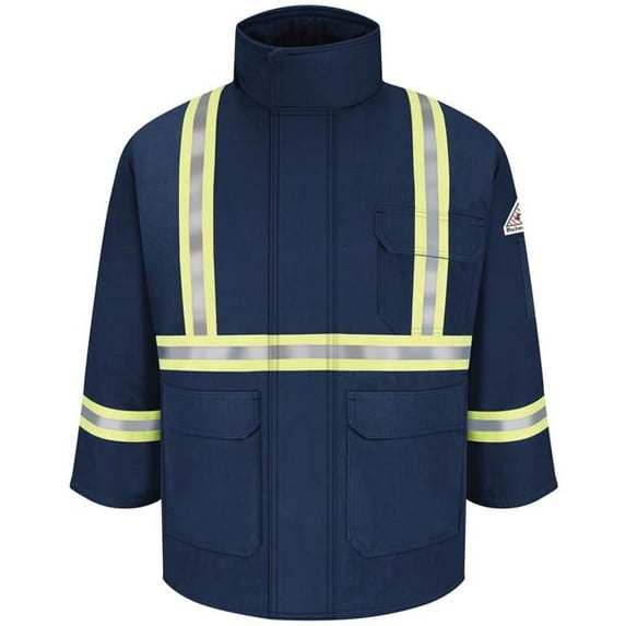 Bulwark JLPCNV-RG-4XL Mens Heavyweight Excel FR ComforTouch Insulated Deluxe Parka Jacket with Reflective Trim, Navy - 4XL - Regular