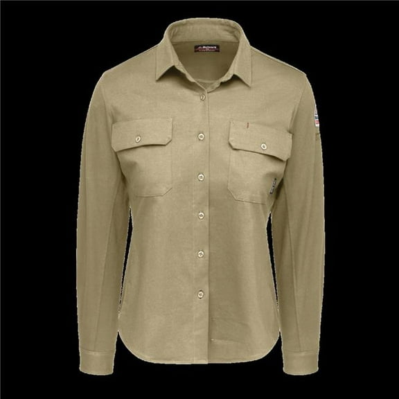 Bulwark STG5KH-RG-XL Womens Flex Knit Button Down Shirt, Khaki - Extra Large - Regular