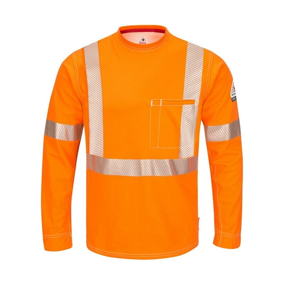 Bulwark QT34OR-LN-XXL iQ Series Comfort Knit Mens FR Long Sleeve T-Shirt with Reflective Trim, Orange - 2XL - Long Fit