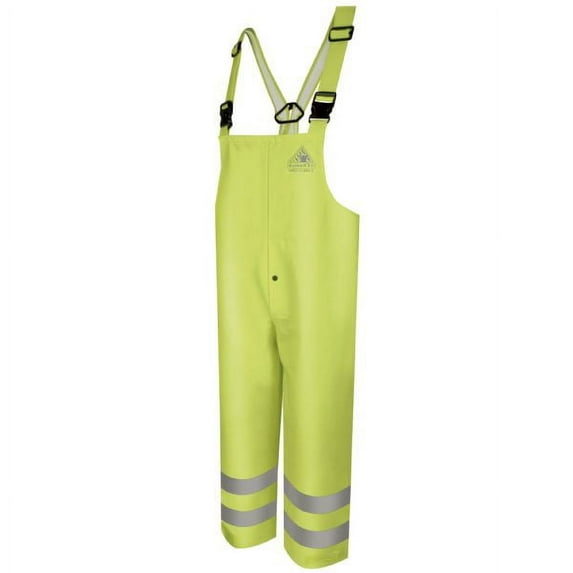 (Price/Pcs)Bulwark BXN4YE Hi-Visibility Flame-Resistant Rain Bib Overall, Yellow-Yellow-Regular-XL