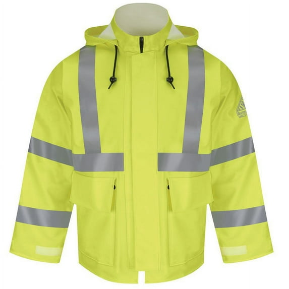 Bulwark JXN4YE-RG-6XL Mens FR Hi-Visibility Rain Jacket with Hood, Yellow & Green - 6XL - Regular