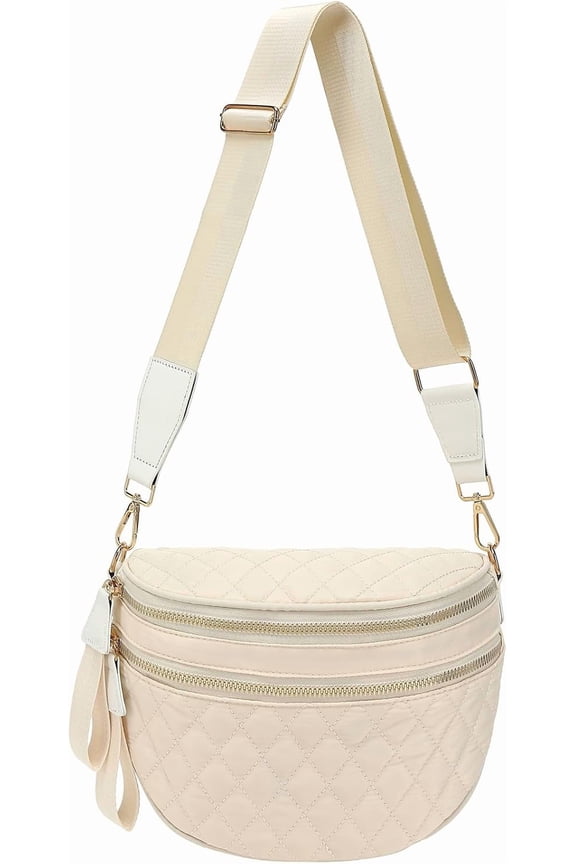 Bum Bag for Women Quilted Nylon Crossbody Shoulder Bag Large Belt Purse Fanny Packs (Black)