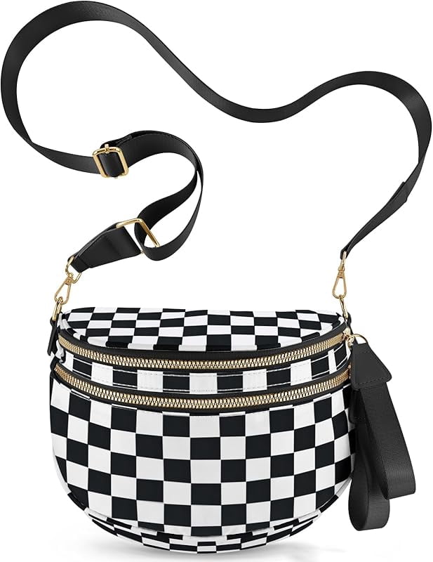 Bum Bags Plus Size Fanny Pack Sling Bag Belt Bag for Women Travel, Checkered Nylon Crossbody Bags for Women