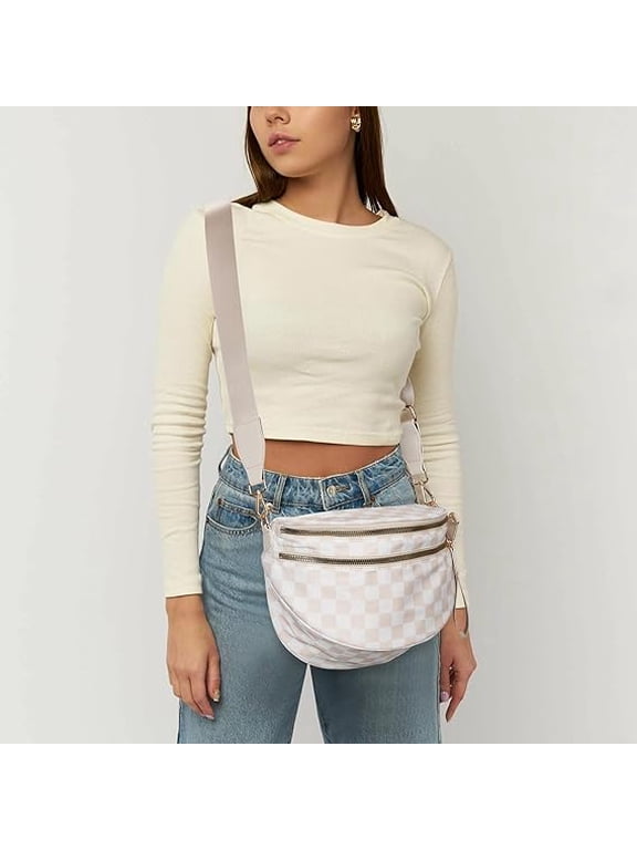 Bum Bags Plus Size Fanny Pack Sling Bag Belt Bag for Women Travel, Checkered Nylon Crossbody Bags for Women