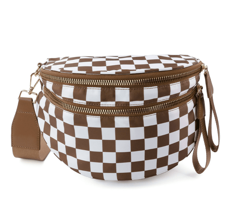 Bum Bags Plus Size Fanny Pack Sling Bag Belt Bag for Women Travel, Checkered Nylon Crossbody Bags for Women