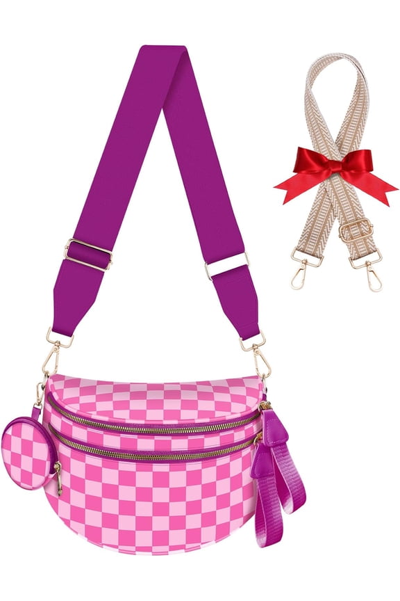 Bum Bags for Women Checkered Crossbody Bag Large Nylon Belt Purse Fanny Packs, Bonus with a Extra Strap
