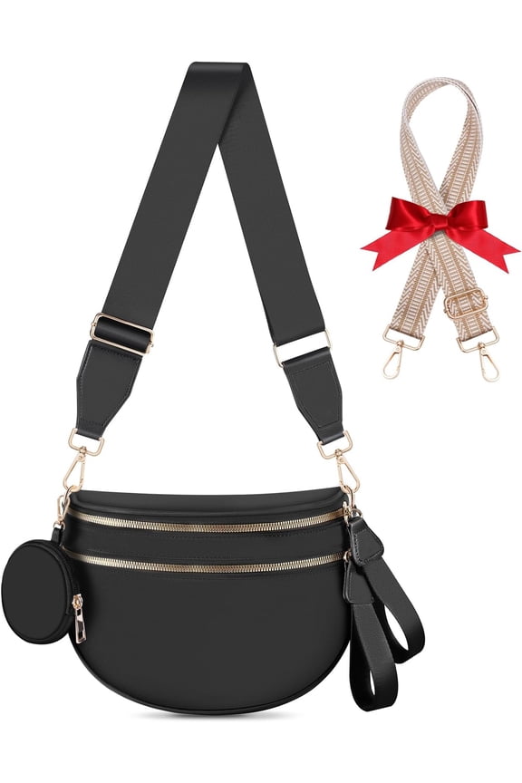 Bum Bags for Women Checkered Crossbody Bag Large Nylon Belt Purse Fanny Packs, Bonus with a Extra Strap