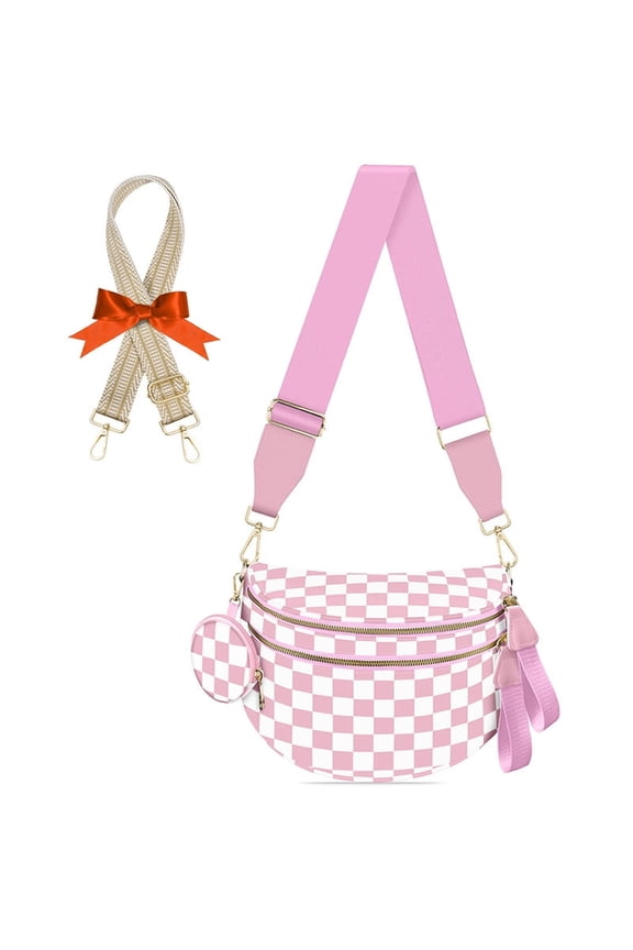 Bum Bags for Women Checkered Crossbody Bag with Removable Wallets Large Nylon Belt Purse Fanny Packs with Extra Strap