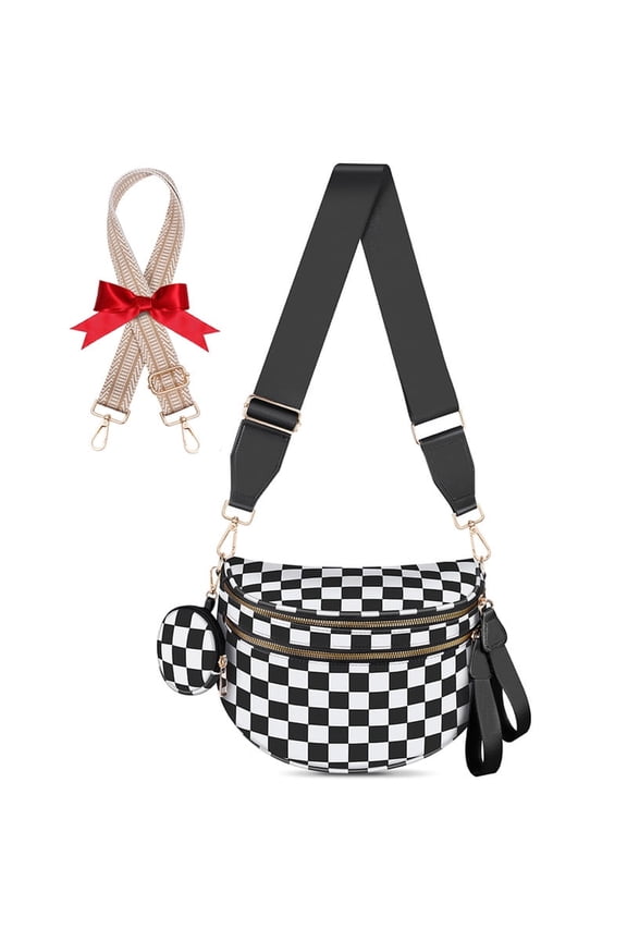 Bum Bags for Women Checkered Crossbody Bag with Removable Wallets Large Nylon Belt Purse Fanny Packs with Extra Strap