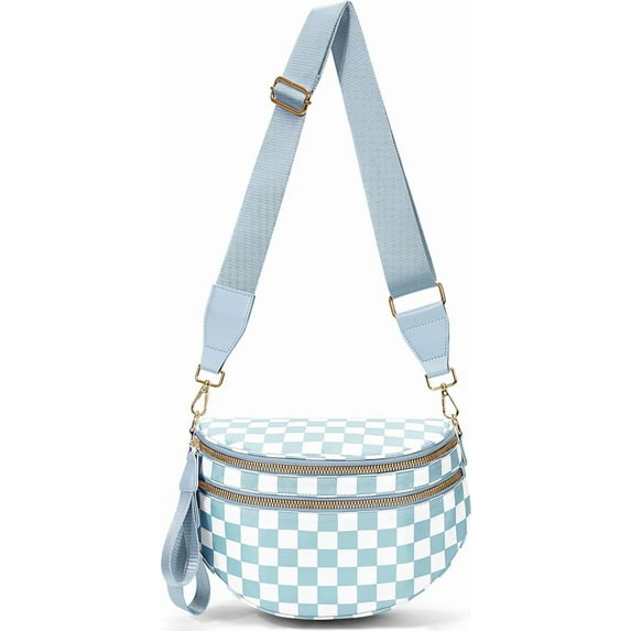 Bum Bags for Women Crossbody,Nylon Checkered Crossbody Bag Large Sling Bag Checkered Purse Oversized Slouchy Belt Bag