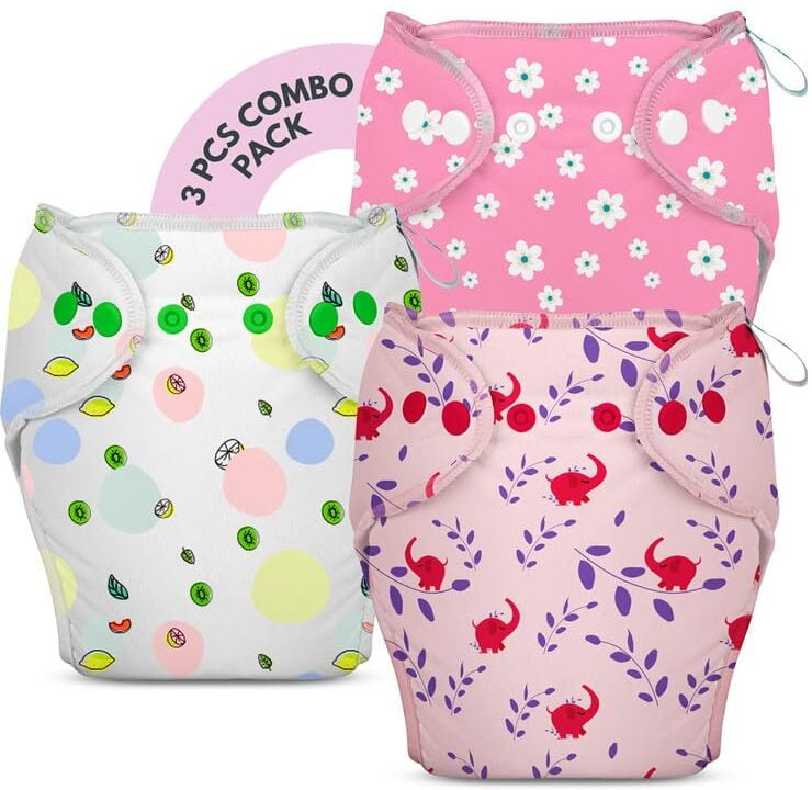 Bumberry New & Improved Smart Nappy For New Born Baby (SM |4-9 months) | Holds Upto 3 Pees With Extra Absorbtion & 100% Leak Protection All in One Cloth Diaper For Just Borns - 3 Pcs Pack