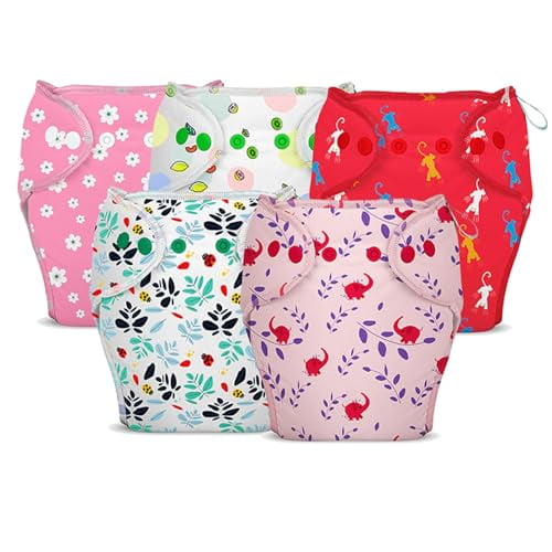 Bumberry New & Improved Smart Nappy For New Born Baby (SM |4-9 months) | Holds Upto 3 Pees With Extra Absorbtion & 100% Leak Protection All in One Cloth Diaper For Just Borns - 5 Pcs Pack