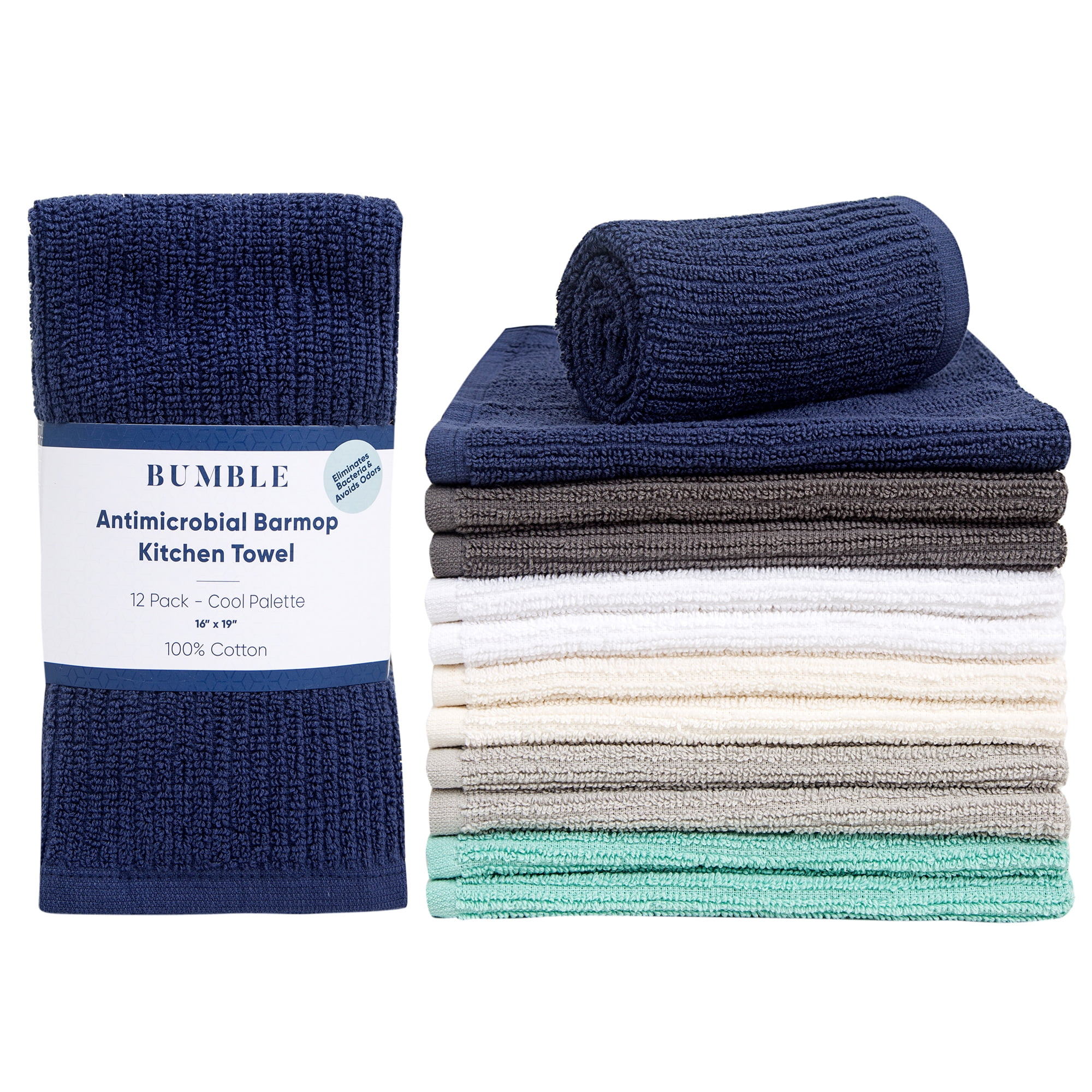 Bumble 12-Pack Antimicrobial Barmop Kitchen Towels / 16” x 19