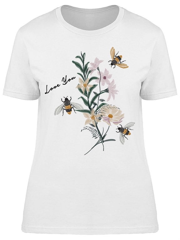 Bumble Bee And Flowers T-Shirt Women -Image by Shutterstock, Female Medium