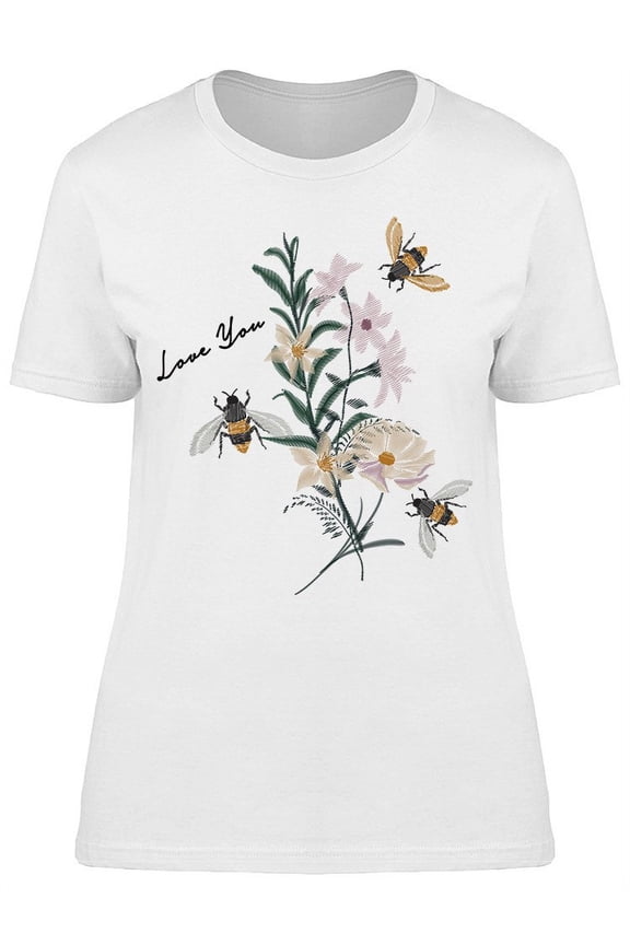 Bumble Bee And Flowers T-Shirt Women -Image by Shutterstock, Female Medium