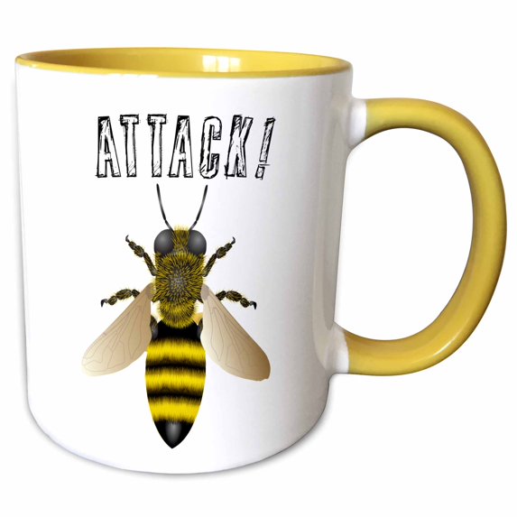 3drose, Bumble Bee Attack, 15oz Two-tone Yellow Mug