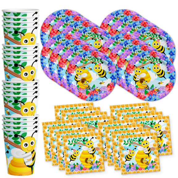 Bumble Bee Birthday Party Supplies Set Plates Napkins Cups Tableware Kit for 16