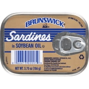 Brunswick Sardines in Soybean Oil, Wild Caught, Gluten Free, 14g Protein per Serving, Shelf Stable Tin Can, 3.75 oz