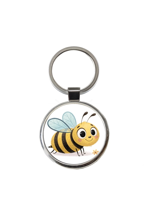 Bumble Bee Children's Illustration Style Metal Round Keychain