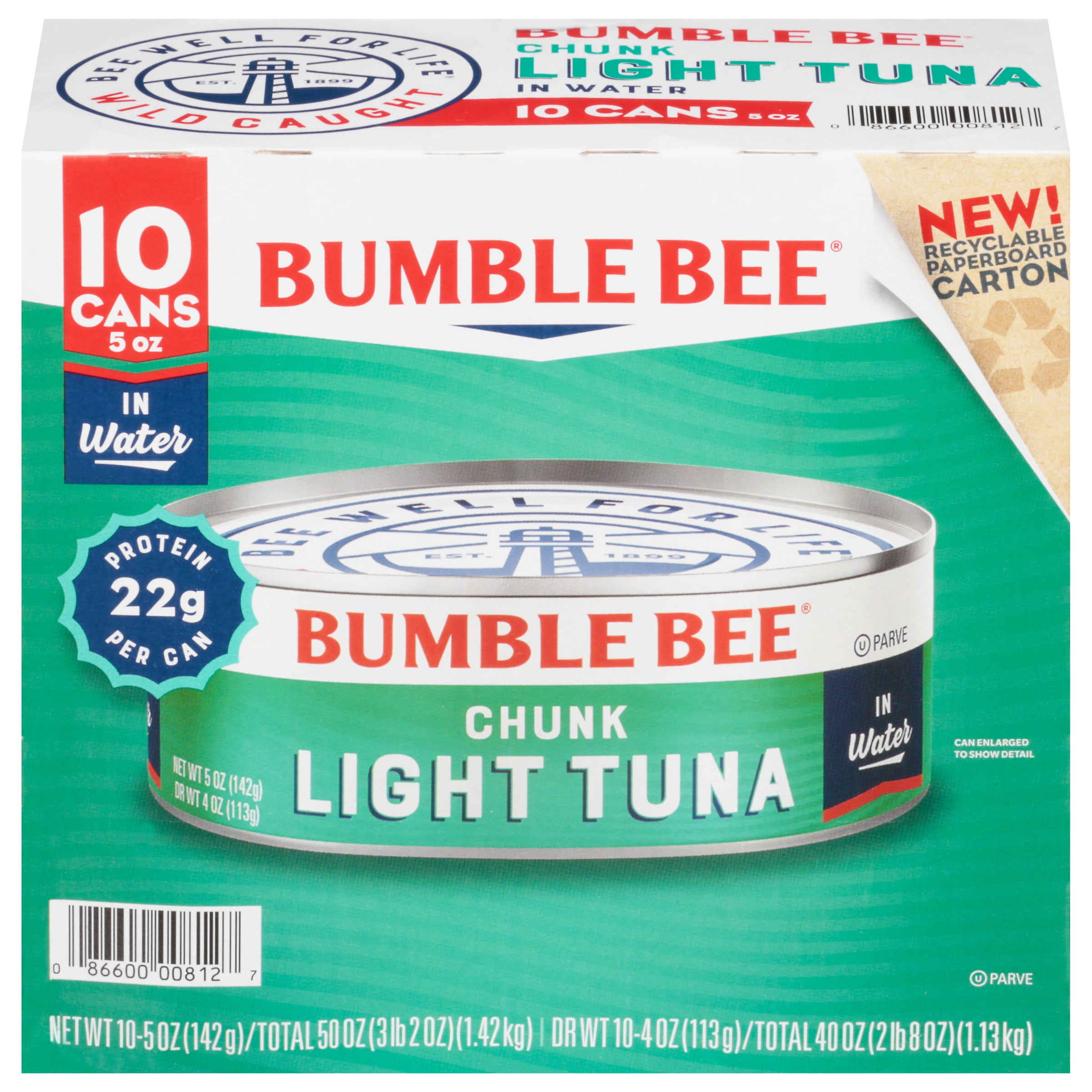 Shop (6 pack) Bumble Bee Chunk Light Canned Tuna in Water, 5 oz, 10