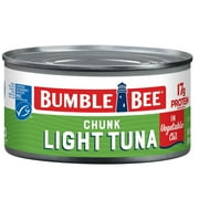 Bumble Bee Chunk Light Tuna in Vegetable Oil, Wild Caught Skipjack Tuna, Gluten Free, 17g Protein Per Serving, Shelf Stable Can, 12 oz