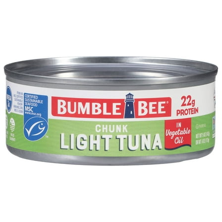 Bumble Bee Chunk Light Tuna in Vegetable Oil, Wild Caught Skipjack Tuna, Gluten Free, 22g Protein Per Serving, Non-GMO, Shelf Stable Can, 5 oz