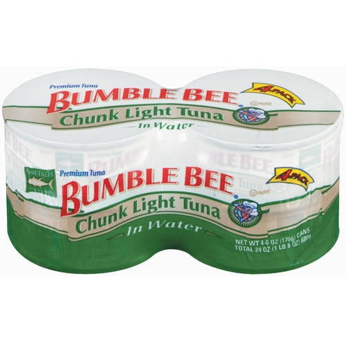 Bumble Bee Chunk Light Tuna in Water, Wild Caught, Gluten Free, Non-GMO, Shelf Stable Can, 6 oz (4 pack)