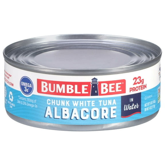 Bumble Bee Chunk White Albacore Tuna in Water, Wild Caught, Gluten Free, 23g Protein per Serving, Shelf Stable Can, 5 oz