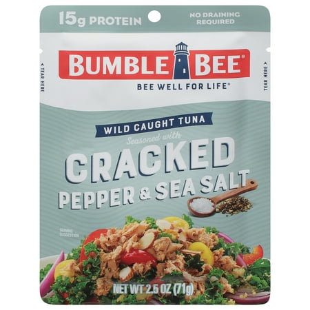 Bumble Bee,  Cracked Pepper & Sea Salt Seasoned Tuna, 2.5 Oz Pouch, Ready to Eat, Spork Included, 14g Protein per Serving