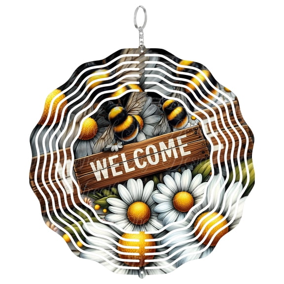 Bumble Bee Daisy 3D Wind Spinner Stainless Steel Kinetic Art Summer Nature Garden Decor Gift