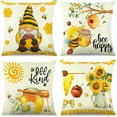 thumbnail image 1 of Bumble Bee Decor, Bee Pillow Covers Set of 4, Decorative Spring Summer Sunflower Bee Happy Bee Kind Throw Pillow Covers, Honey Bee Decor for Couch, Living Room, Bedroom, Car, 18x18inch, 1 of 5