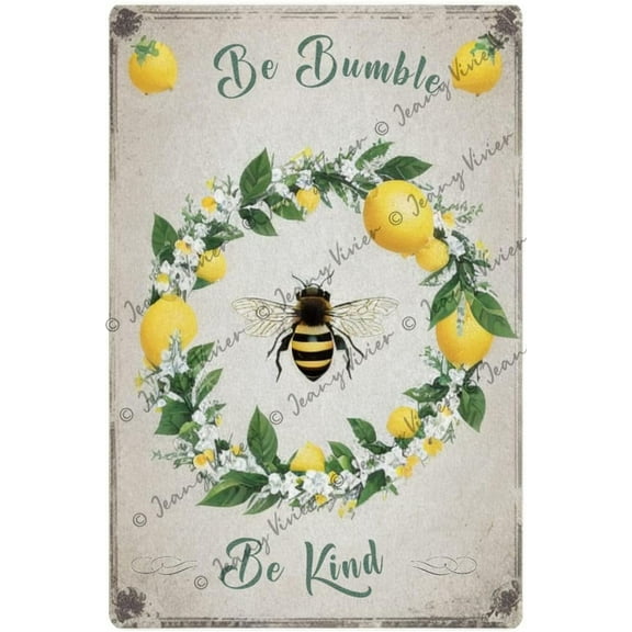 Bumble Bee Decorations for Home, Bee Door Decor, Be Kind Be Bumble Metal Welcome Signs, Spring and Summer Door Decor, Bee Themed Party Decorations, Lemon Wall Art 5.5x8 Inches