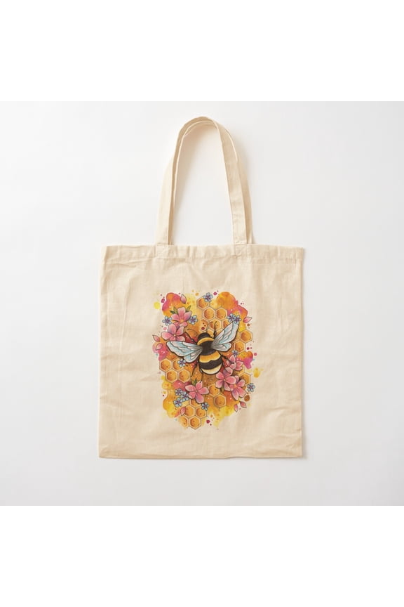 Bumble Bee Design Canvas Tote Bags, Reusable Shopping Bag