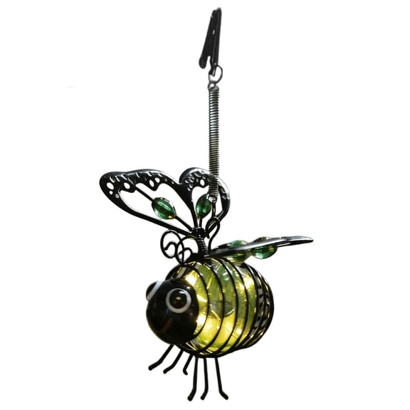 Black Yellow Bumble Bee Solar Hanging Light, Warm White Bug Design Lantern, Fun Ornament Light for Patio & Garden Decoration