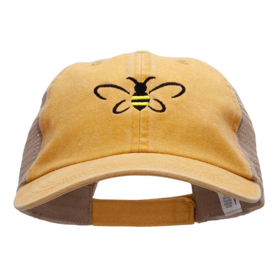 Bumble Bee Embroidered Washed Trucker Cap - Mango Tan OSFM