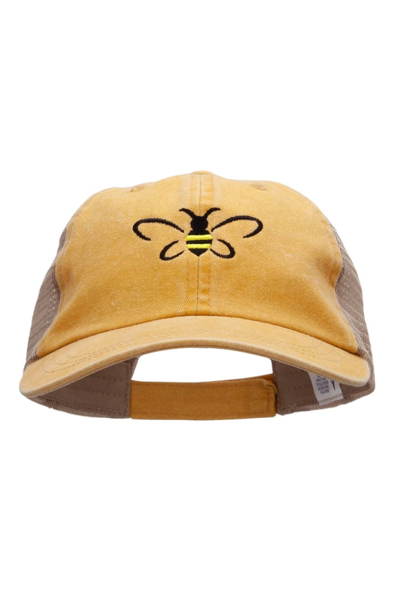 Bumble Bee Embroidered Washed Trucker Cap - Mango Tan OSFM