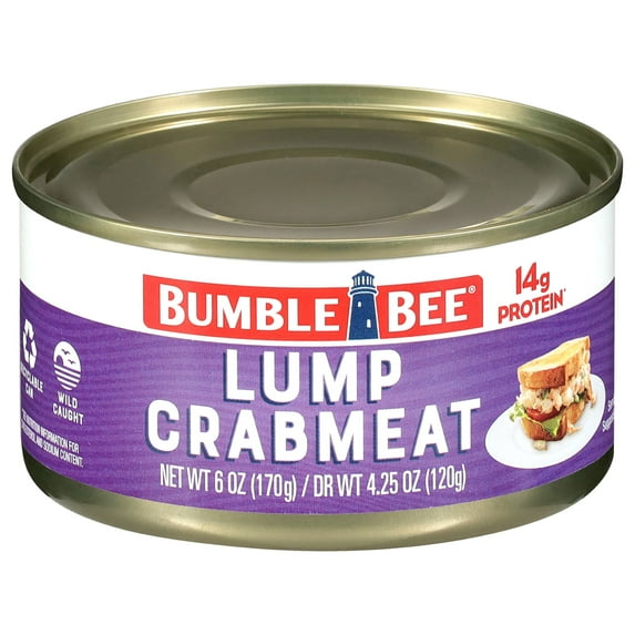 Bumble Bee Canned Lump Crabmeat, Wild Caught, 14g Protein per Serving, Shelf Stable Can, 6 oz