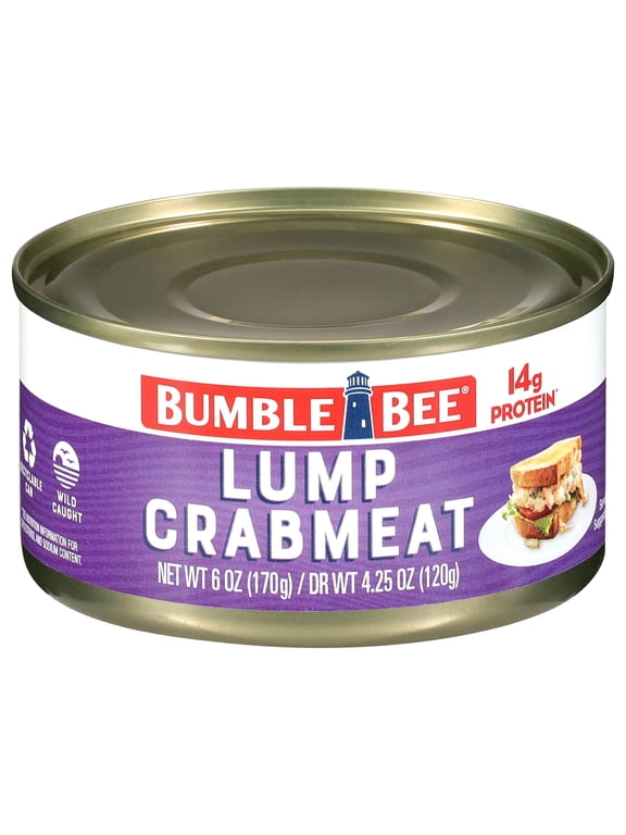 Canned Lump Crabmeat, Wild Caught, 14g Protein per Serving, Shelf Stable Can, 6 oz
