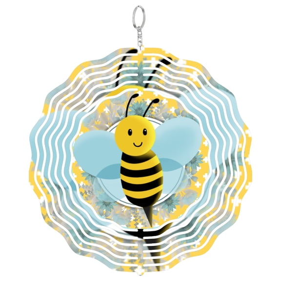 Bumble Bee Floral 3D Wind Spinner Kinetic Metal Hanging Honey Insect Garden Decor Round