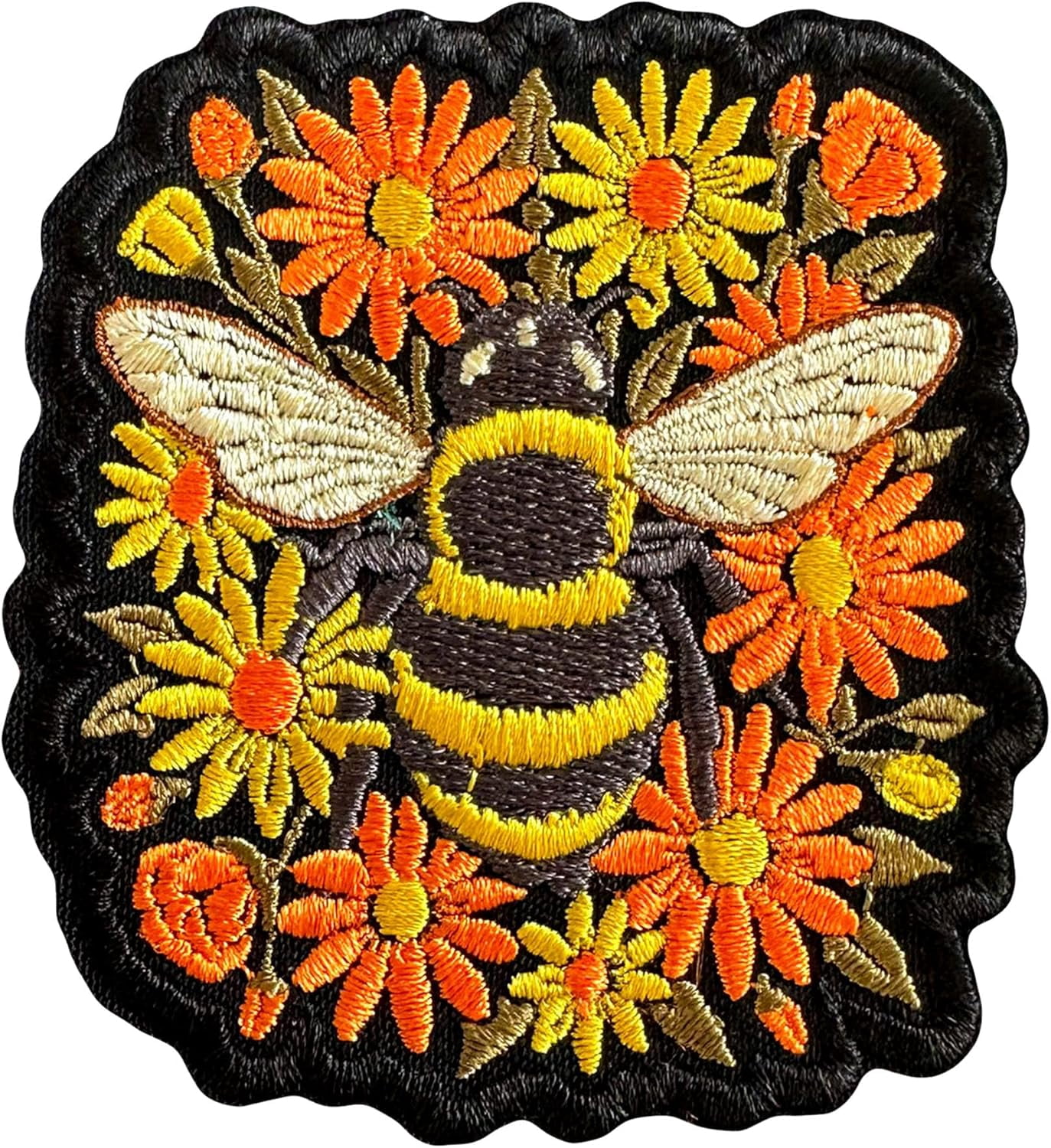 Bumble Bee Floral Patch 3" Nature Wildflower Bee Embroidered Patches Animals Insect Lover Embroidery Patch for Caps, Bags, Backpacks, Hat, Jackets, Uniform DIY PVC Gifts for Her Him 3 Inches