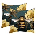 Bumble Bee Flying on Flower 2PCS Throw Cushion Covers Soft Velvet