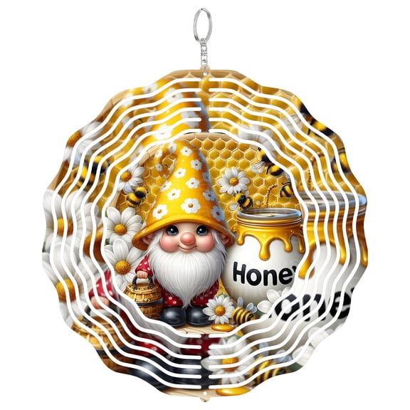 Bumble Bee Gnome Honey 3D Wind Spinner Stainless Steel Kinetic Art Summer Garden Decor Gift