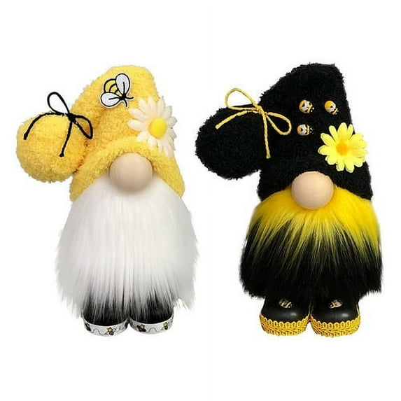 Bumble Bee Gnome Plush, 2 Pack Honeybee Spring Gnomes Handmade Scandinavian Tomte Elf World Bee Day Decor, Swedish Figurine Gnome Decorations for Home Table Kitchen Tiered Tray