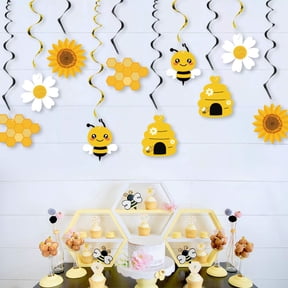 Bumble Bee Hanging Swirl Decorations, 20PCS, Bee Party Hanging Swirls Foil Ceiling Streamers Honey Bee Themed Party Supplies for Birthday, Gender Reveal Bee Party Decor