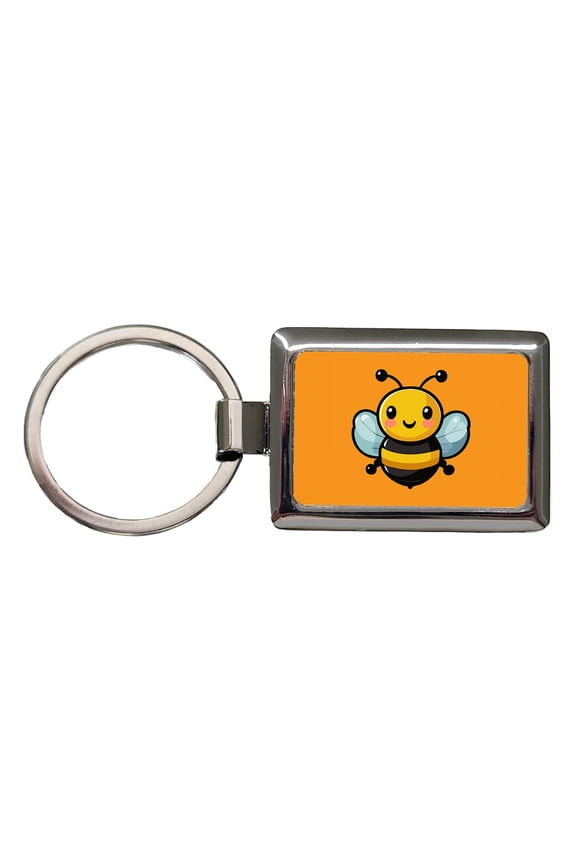 Bumble Bee Happy Metal Rectangle Keychain