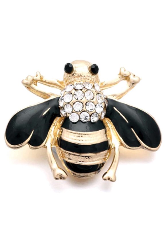 Snap Jewelry 18MM Bee Ginger Charm with Gold and Black Rhinestone Detailing