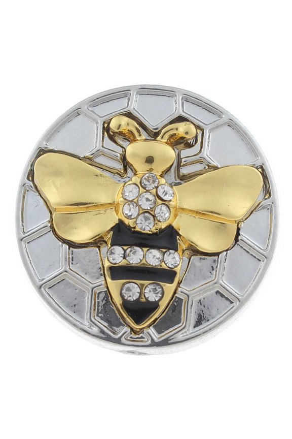 Snap Jewelry Honeycomb Bee 18MM Ginger Charm with Silver Finish and Rhinestone Accents