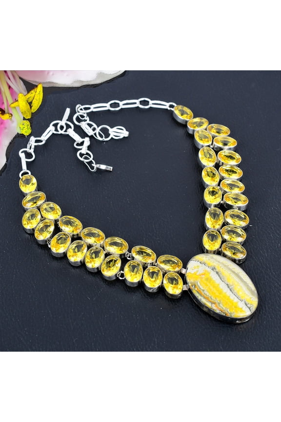 Bumble Bee Jasper, Citrine 925 Sterling Silver Jewelry Necklace 18"