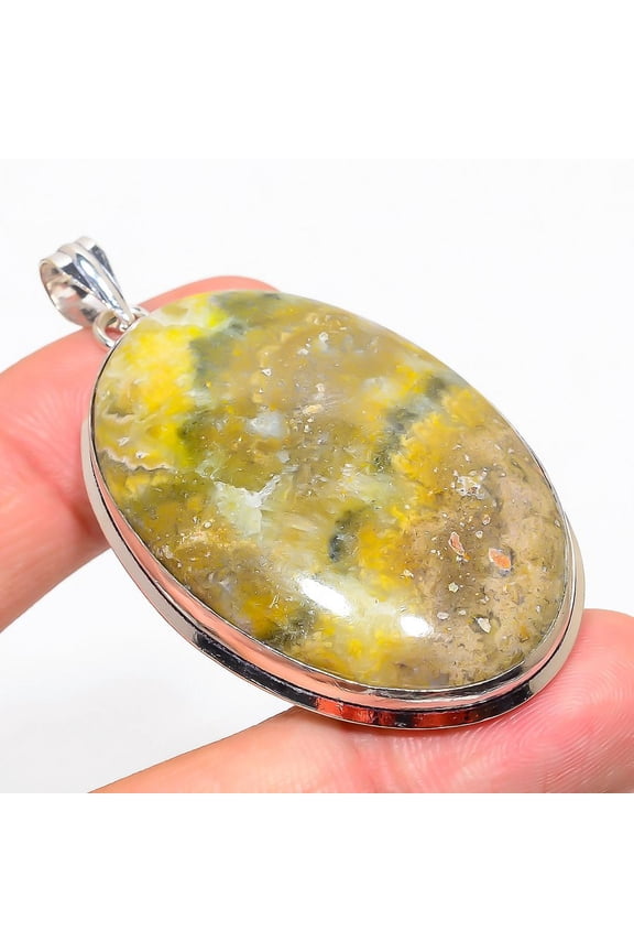 Bumble Bee Jasper Gemstone Handmade 925 Sterling Silver Jewelry Pendant 2.44"