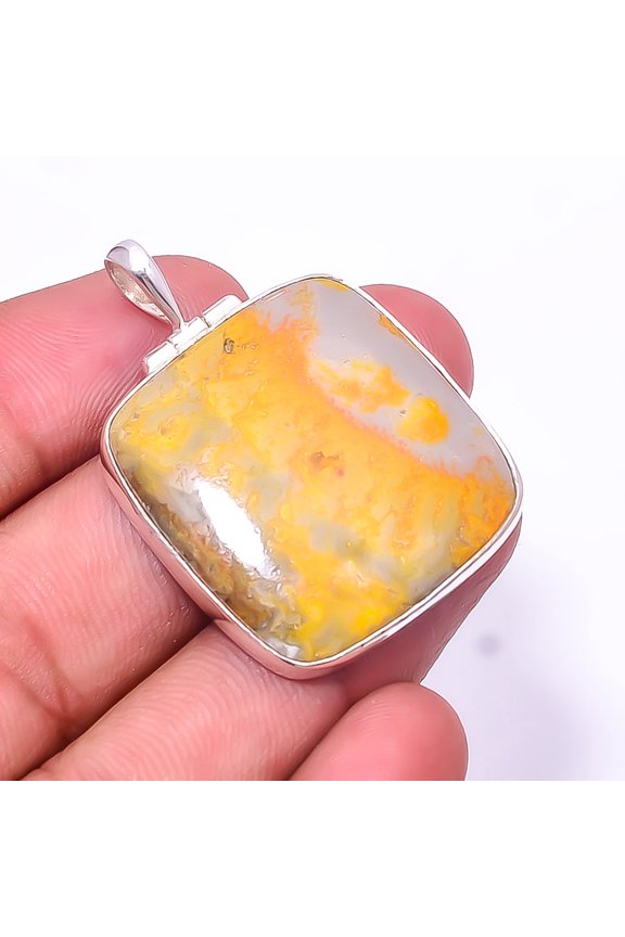 Bumble Bee Jasper -Indonesia 925 Sterling Silver Pendant 1.68", Yellow Bumble Bee Jasper Pendant P_8051_324_48